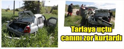 Otomobil tarlaya devrildi