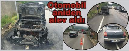 Seyir halindeki otomobil alev ald