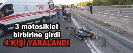 3 motosiklet birbirine girdi